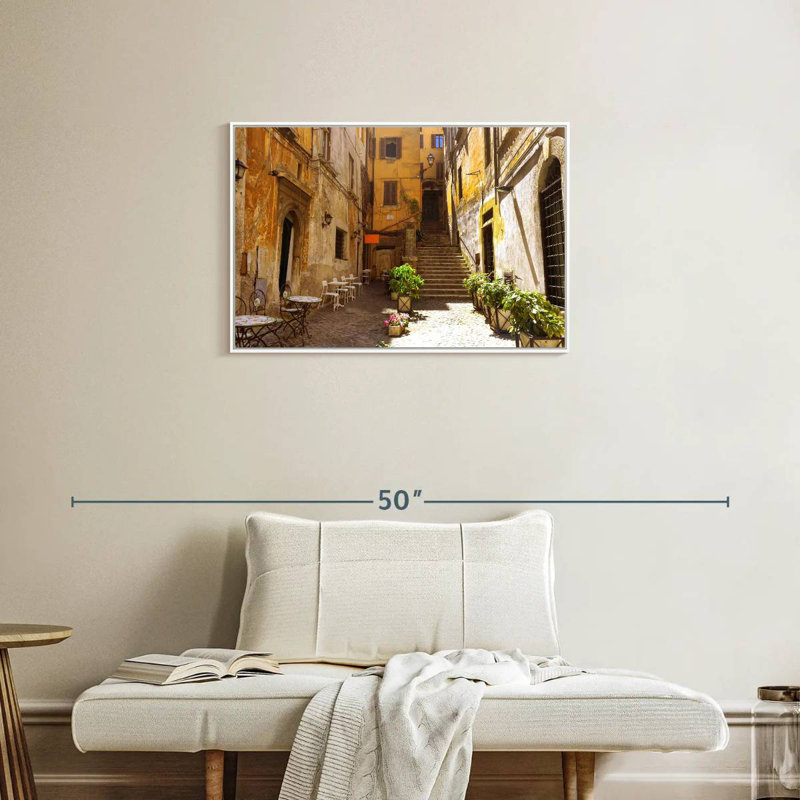 Rue romaine pittoresque, Cadre flottant blanc, 31 po x 21 po