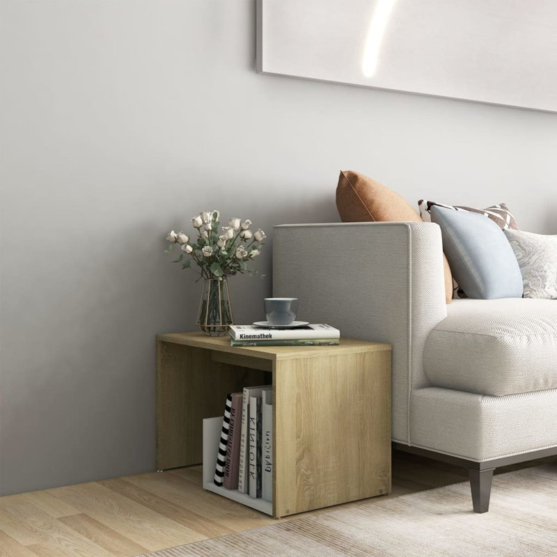 Gniya Floor Shelf End Table, Sonoma Oak, White