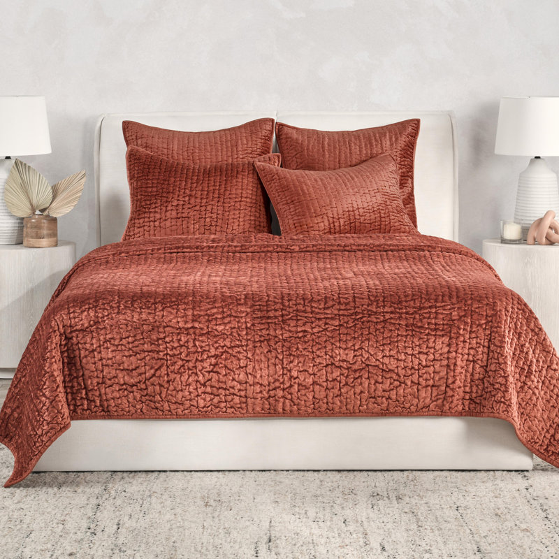 Lyndon Tasmin Velvet Quilt, Queen Quilt, Terra Cotta
