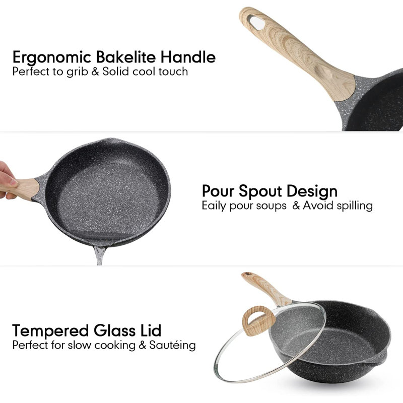 Casseroles et poêles antiadhésives 20PCS, batteries de cuisine à revêtement de granit compatibles avec une poêle à frire, une casserole, une poêle à sauter, une poêle à griller, des casseroles, sans PFOA, (gris, batterie de cuisine de 20 pièces