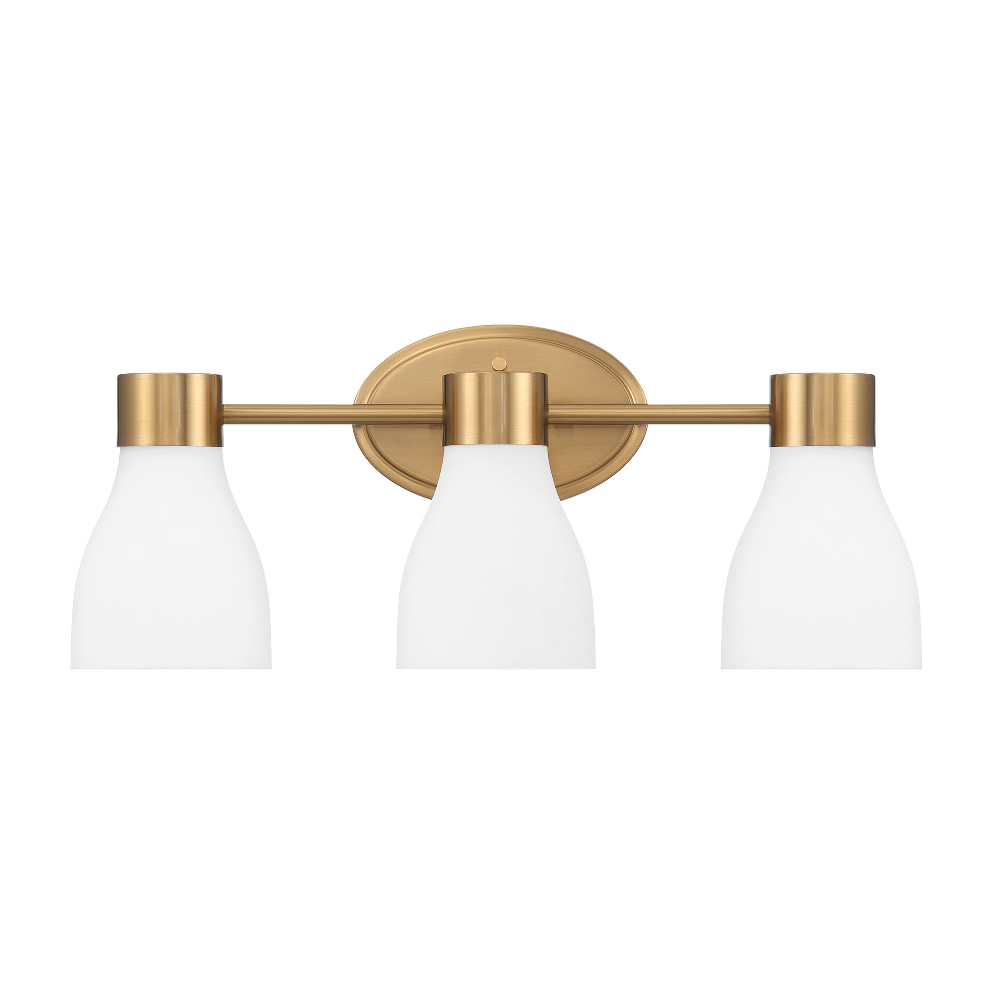 3-Light Brushed Brass Vanity Light with Acid-Etched Opal Glass Shades, Brushed Brass, 3