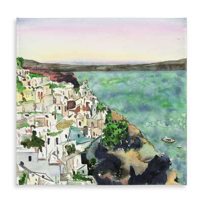 Coastal Turquoise Boat Tablecloth | Landscape of Crete Decor