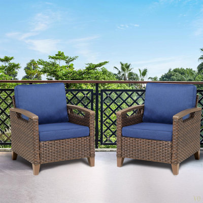 Ensemble de 2 chaises longues d'extérieur en osier avec coussins pour véranda ou terrasse