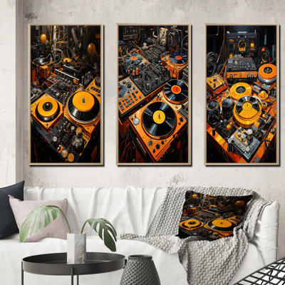 «Yellow Turntables Boom Boxes», 3 pièces sur toile