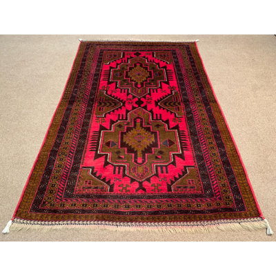 Tapis rétro de 2,11 x 4,6 pi / tapis fait à la main afghane / tapis tribal géométrique / tapis Baluchi