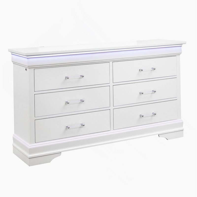 Commode horizontale en bois manufacturé avec 6 tiroirs