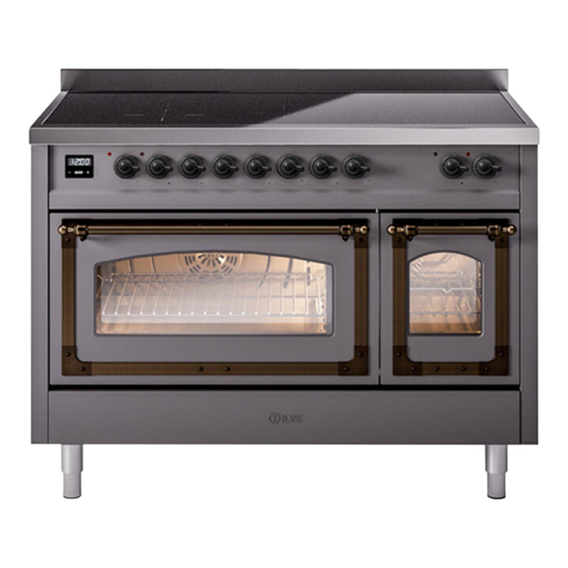 ILVE Nostalgie II Noblesse 48 in Induction Range, 6 Induction Elements (Glass Door), Graphite Matte/Burnished