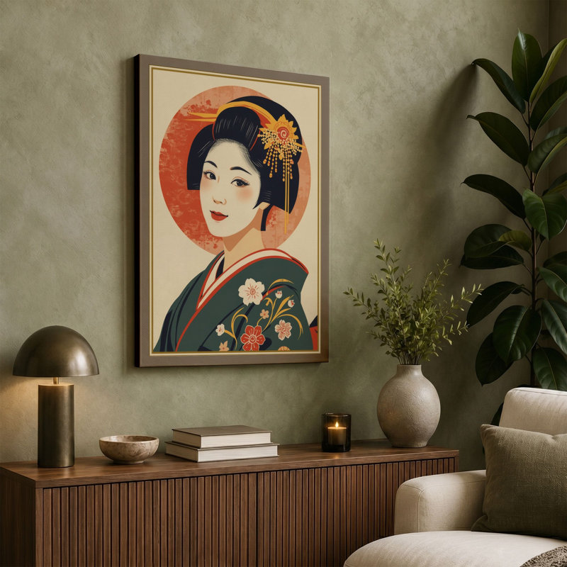 Japanese Elegance Japandi - Wrapped Canvas, 30x20 - 76.2 x 50.8 cm, Terracotta Border