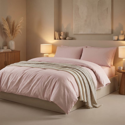 Plain Powder 100% Cotton Duvet Cover Set