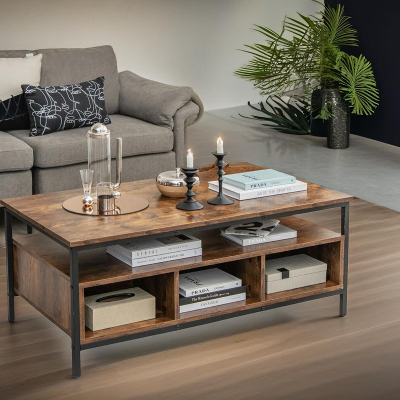 Rustic Industrial 3 Tier Coffee Table with Storage Shelves, Living Room Furniture