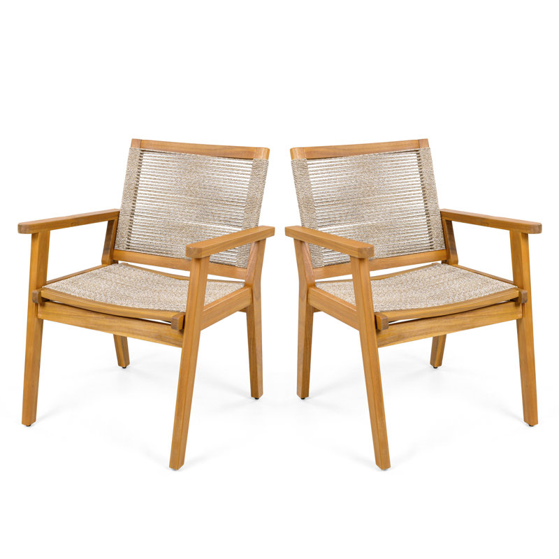 Ensemble de 2 chaises de salle à manger d'extérieur avec structure en bois et corde tissée, capacité robuste de 400 lb