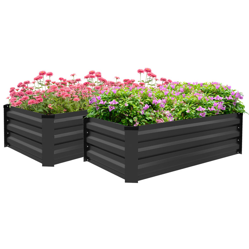 Brently Set of 2 Raised Garden Bed, 100 x 60 x 30 cm, Dark Grey