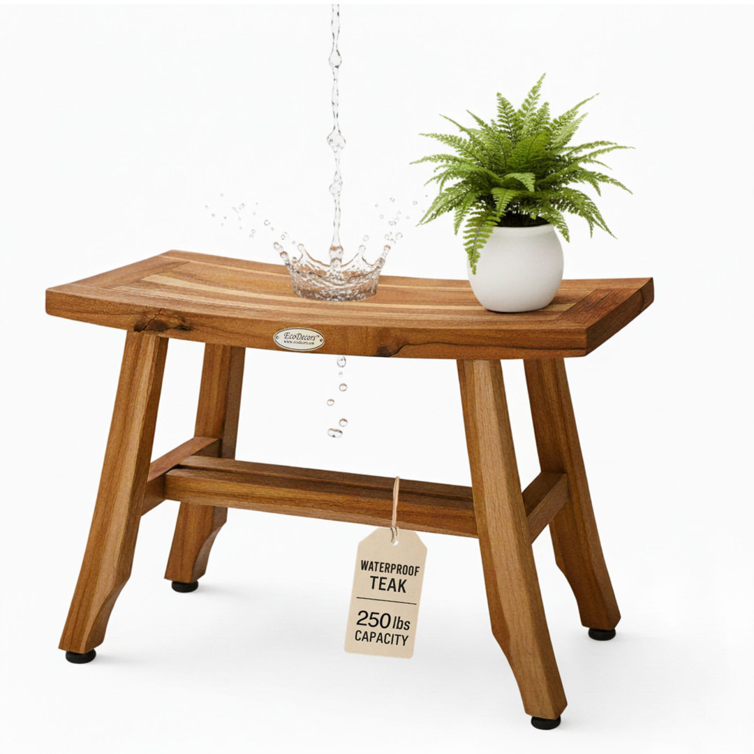 EcoDecors Satori, Teak Shower Bench, Teak Shower Stool, Teak Stool for Inside Shower, Small Shower Stool, Teak Foot Rest, Teak Shower Bench For Inside Shower, in Earthy Teak EcoDecors Size: 18" H x 24" W x 12" D