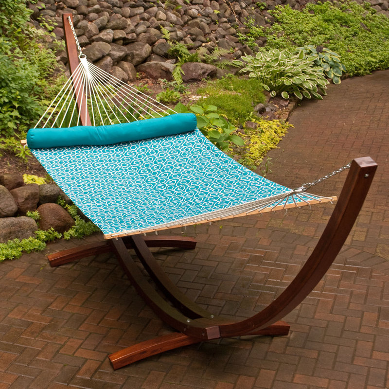 Hamac de 13 pi avec coussin assorti (support vendu séparément), Bleu sarcelle / géométrique blanc