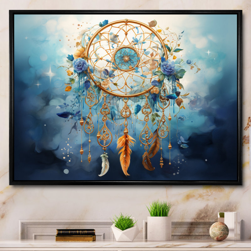 Capteur de rêves Infinite Dreams III - reproduction sur toile, H 16 po x l 32 po x P 1 po, Cadre flottant noir