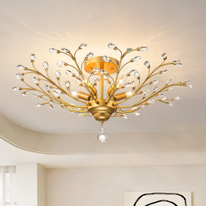 Plafonnier semi-encastré 5 lumières Jamei, Doré