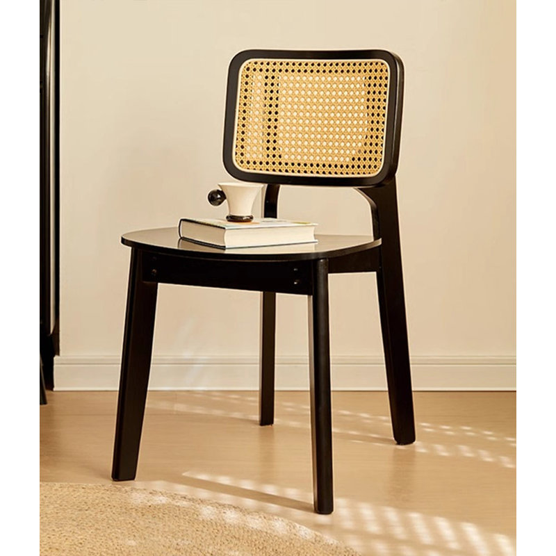 Chaise de salle à manger en rotin, Noir