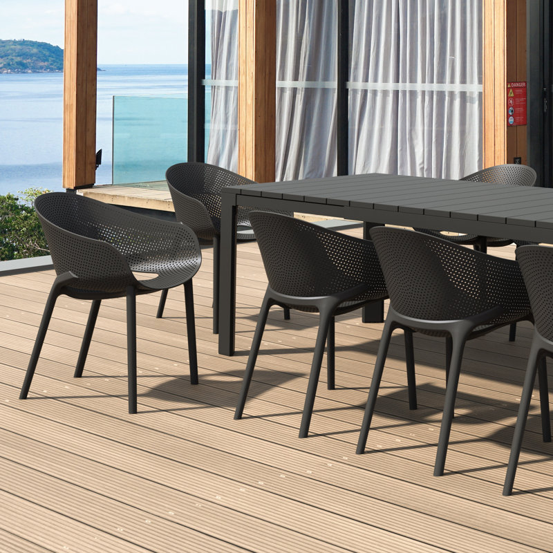 Farrah Stacking Patio Dining Armchair, Black