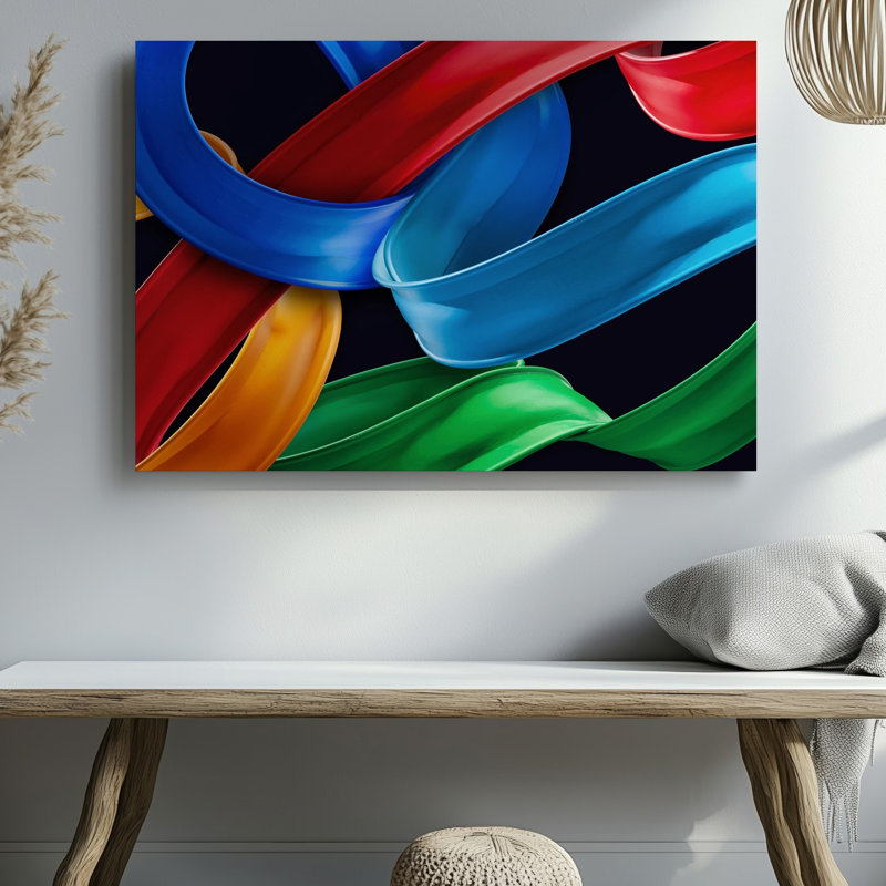 Toile, création d'une composition abstraite mettant en vedette des rubans colorés éclatants de couleur sur fond sombre