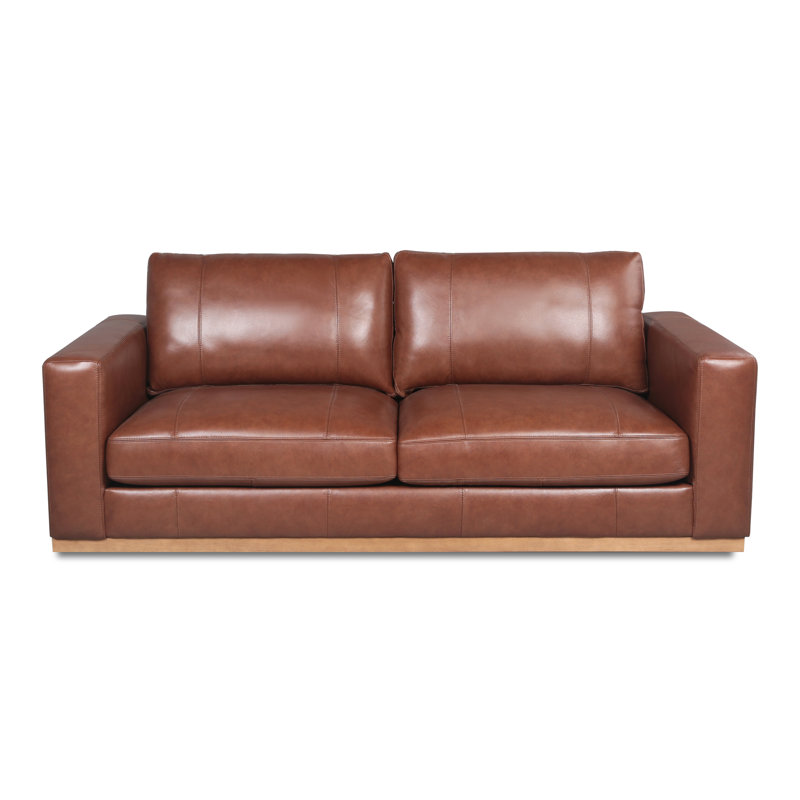 84'' Upholstered Sofa, Sidekick Cobble Stone Genuine Leather