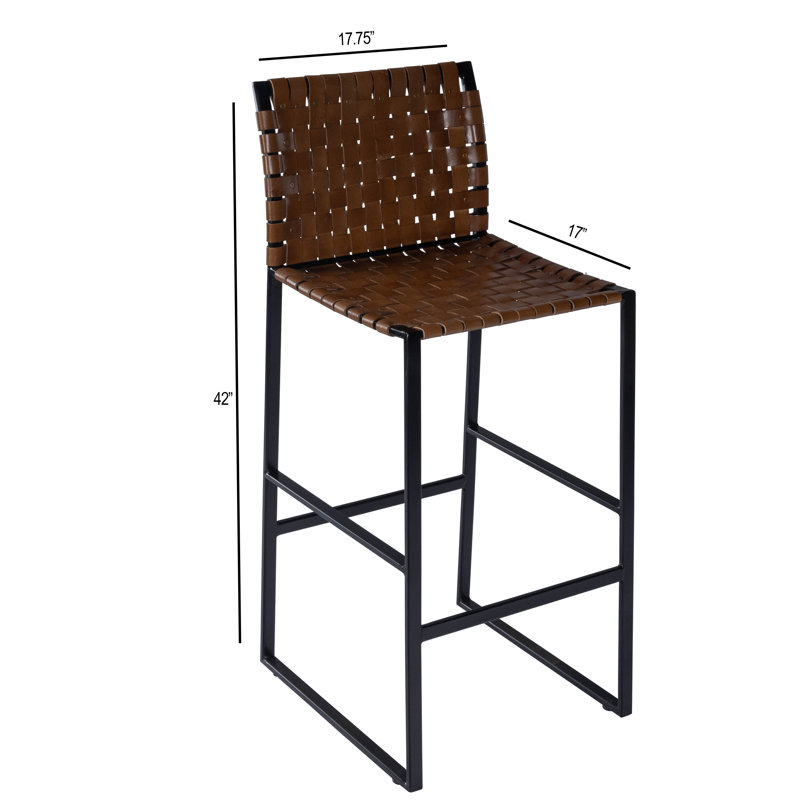 Butler Urban Brown Woven Leather Bar Stool, Bar Stool (30" Seat Height), Dark Brown/Black