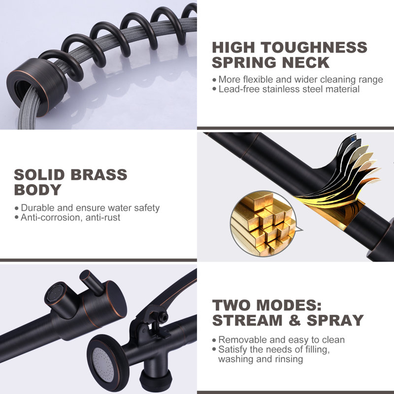 Oil Rubbed Bronze High-Arc Single Handle Kitchen Faucet with Pull-out Spray