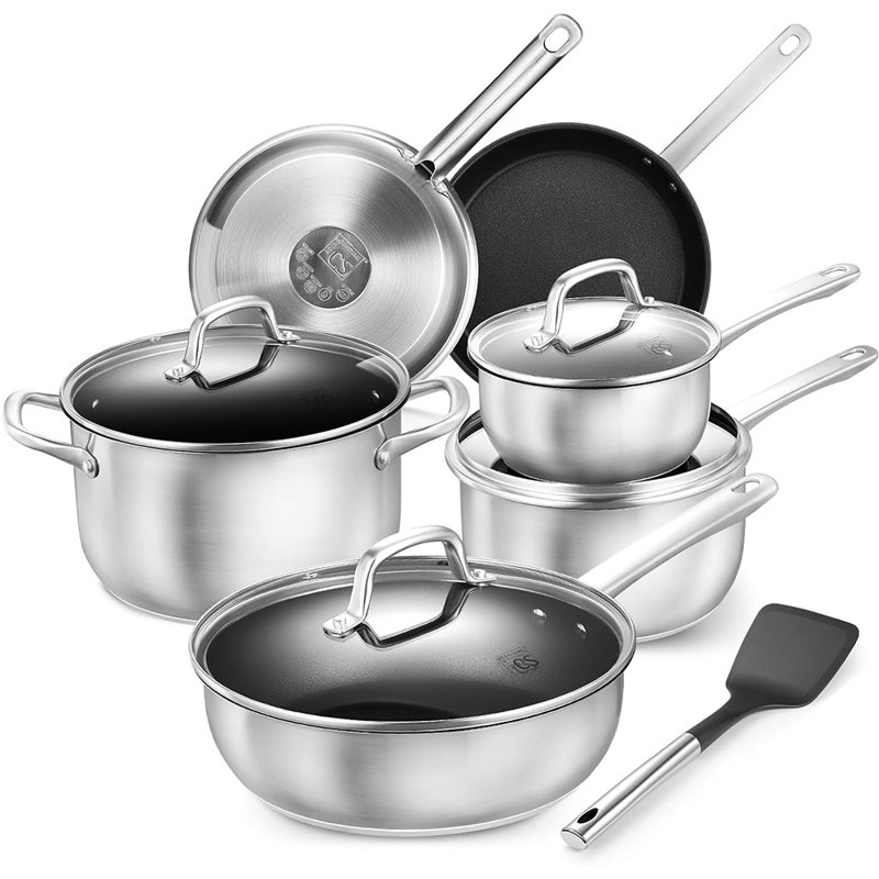 10 Piece Nonstick Stainless Steel Cookware Set