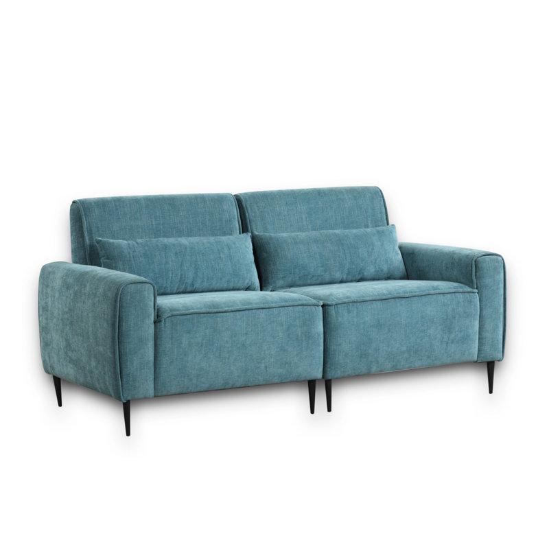 Canapé en chenille bleu 74 "avec pieds en métal et coussins décoratifs Valentina