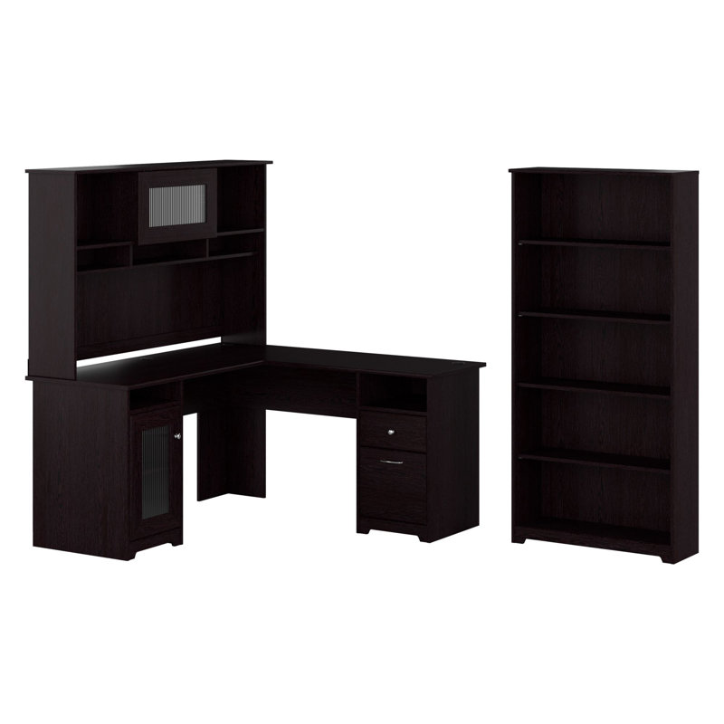 Shelonda 3 Piece Computer Desk Office Set, Espresso Oak