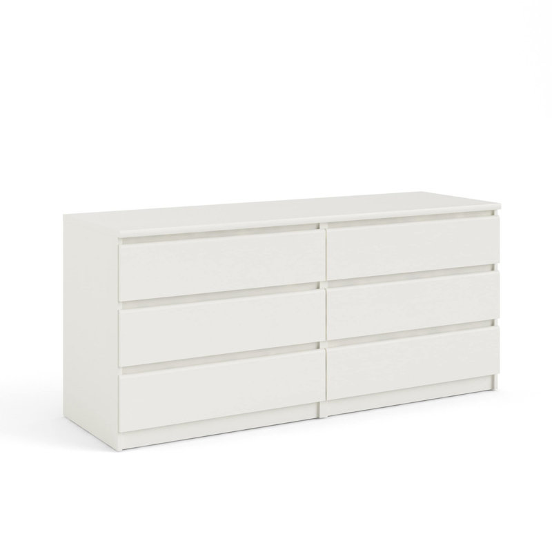 Commode double 6 tiroirs pour le couloir de la chambre à coucher, blanc
