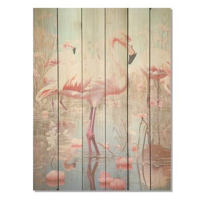 Grand flamant rose Camargues - flamant rose, art mural sur bois de pin naturel