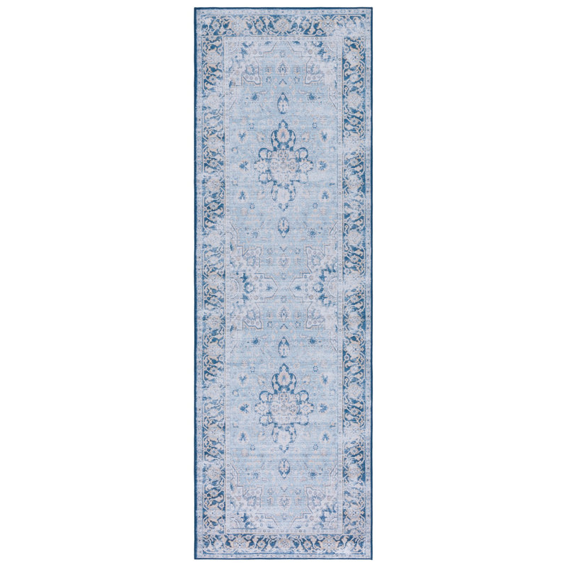 Tapis bleu clair / bleu marine Ziebarth 147 M / W S / R, Tapis de couloir 2 pi 6 po x 12 pi