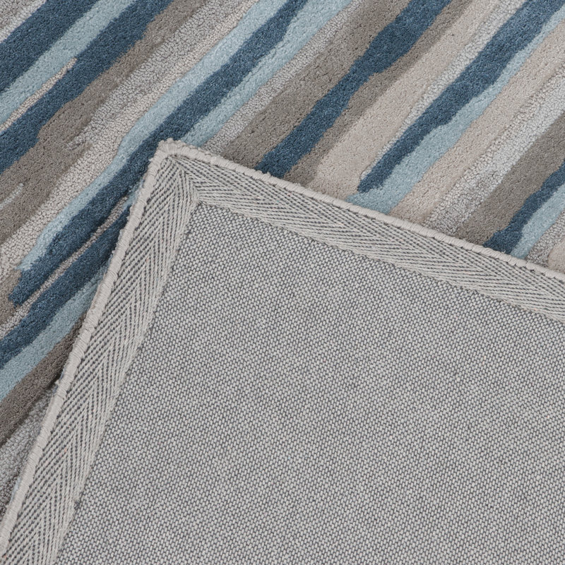 Hand-Tufted Indoor Rug Abstract Stripe Blue/Ivory/Tan, Rectangle 8' x 10'