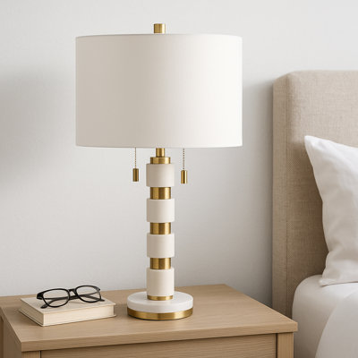 Table Lamp - Stone and Fabric - Modern Glam Accent - Stylish Contemporary Marble Design with Non-Woven Details