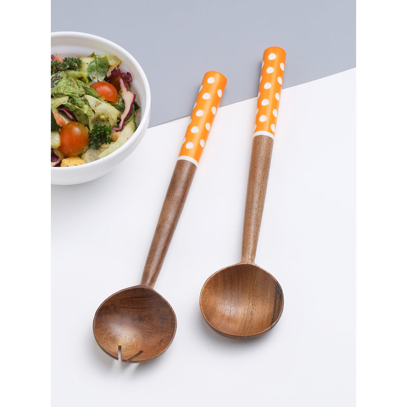 Ensemble à salade en résine et bois, Orange