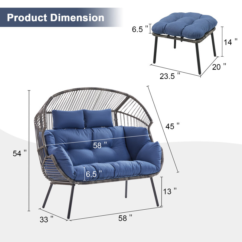Balancelle double avec repose-pieds Corenda, Bleu, Gris