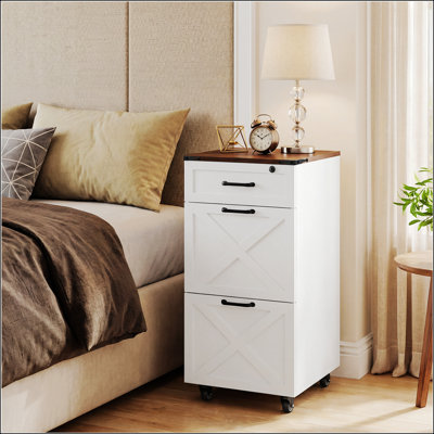 Classeur vertical à roulettes rustique blanc de style ferme, à 3 tiroirs, pour l'organisation et le rangement du bureau à domicile