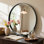 Miroir mural rond en bois pour meuble-lavabo de salle de bain