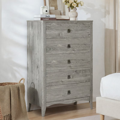 Wood Rustic Tall Chest Of Drawers With Metal Handles