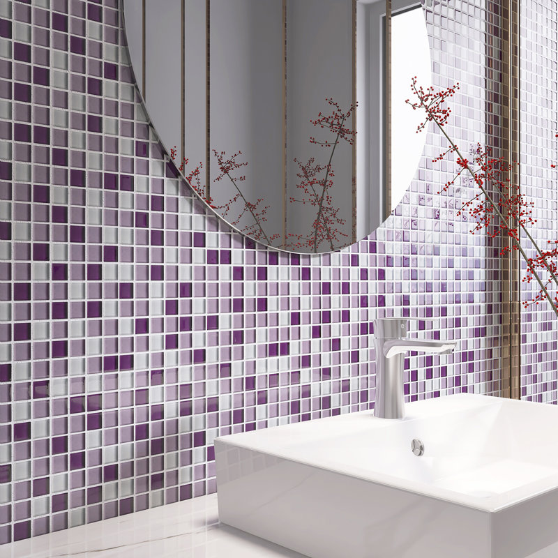 Glare 11.82 in. x 11.82 in. Squares Glossy Glass Mosaic Tile, Purple