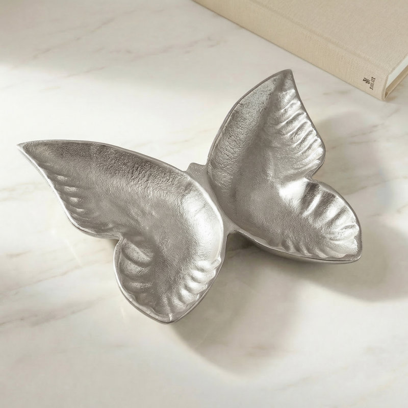 Plateau décoratif en aluminium en forme de papillon Mariposa (argent), Silver