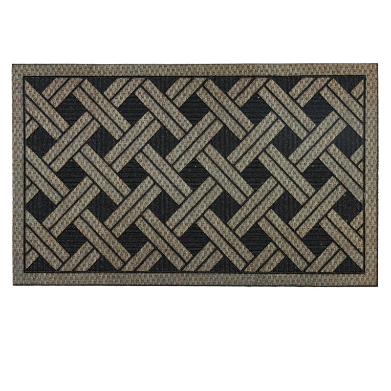Interlock Weave Natural Wicker Geometric Weather Resistant Non-Slip Outdoor Door Mat