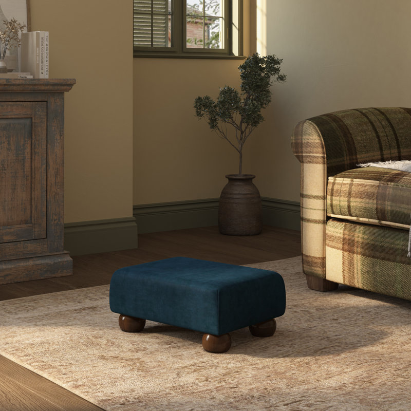 Autryville Wood Bun Feet - Fabric, Mahogany, Indigo Dark Blue, Velvet