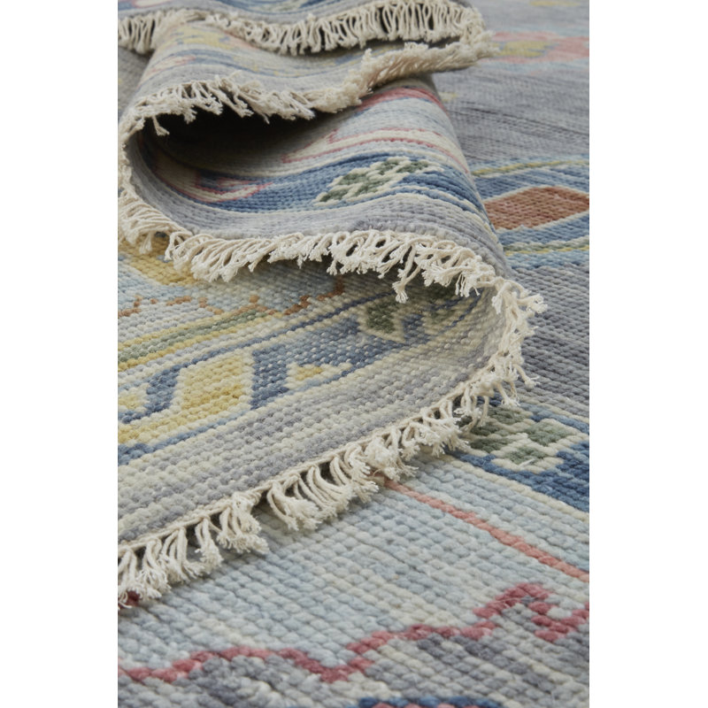 Karina Hand Knotted Wool Ikat Area Rug in Gray/Blue/Rust/Yellow, Rectangle 8'6" x 11'6"