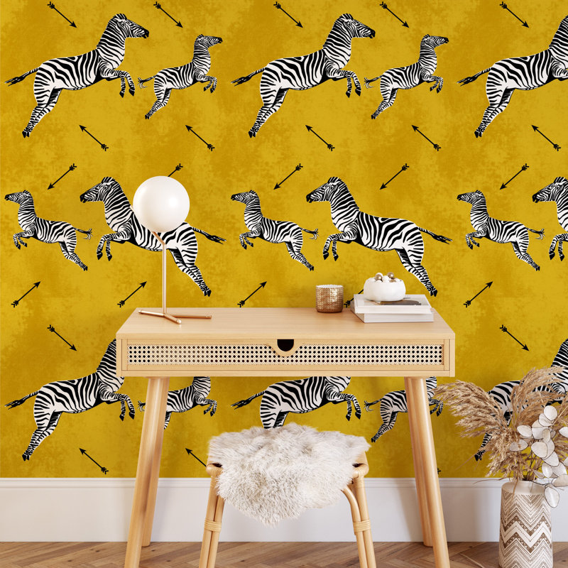 Flying Zebra Wallpaper, Yellow/White