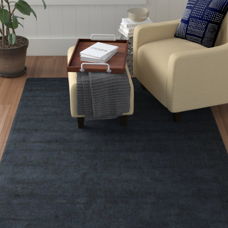 Tapis gris foncé en laine fait à la main tibetan black Mabel, Rectangle 9 pi x 13 pi