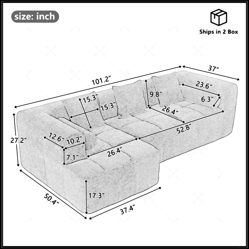 Sectional Sofa With Modular Design, Deep Seating, And Two Side Pockets For Flexible And Comfortable Living Room Arrangements