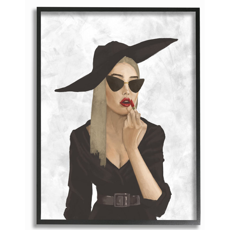 «Fashion Designer Model Makquillage Red White», impression, H 30 po x l 24 po, Giclée encadrée noir minuit