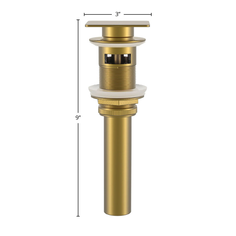 DAX Square Brass Vanity Sink Pop-up Drain, Yes, Brushed Gold