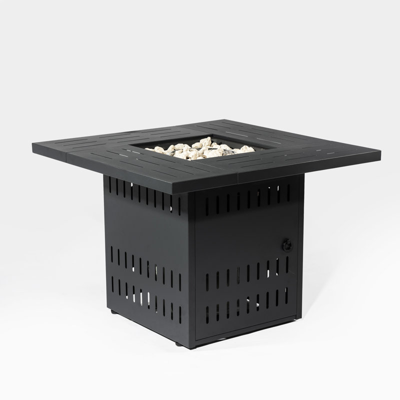 34" Propane Gas Fire Pit Table - 50000 Btu Rectangular Steel 2-in-1 Fire Pit/coffee Table With Lava Rocks For Outdoor Patio Deck Garden Courtyard - Black